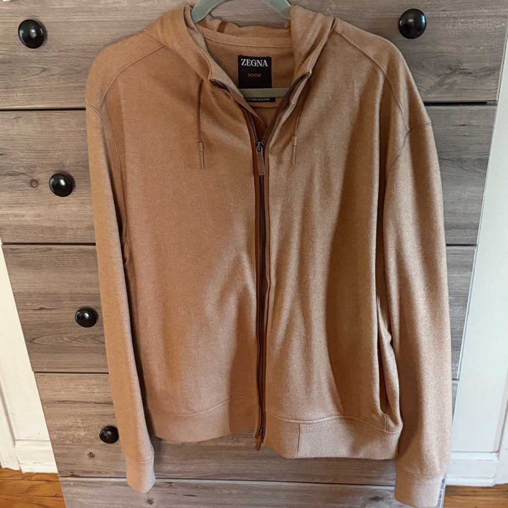 Ermenegildo Zegna Beige Zip-Up Hoodie